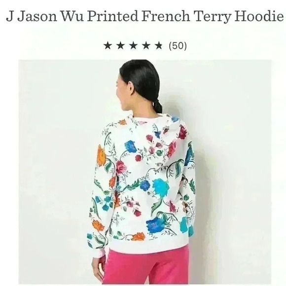 J Jason Wu Printed French Terry Hoodie Size L Floral Cozy Sweater Colorful Artsy - Picture 15 of 15
